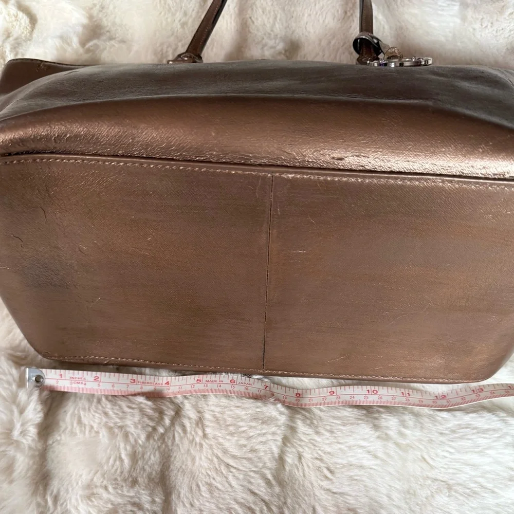 henri bendel Metallic Brown Leather Briefcase Tote